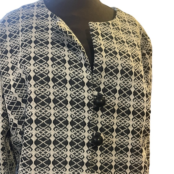 Vtg Tapestry Cream Black Retro Ladylike Geometric Regency Feminine Car Coat L - Picture 4 of 7